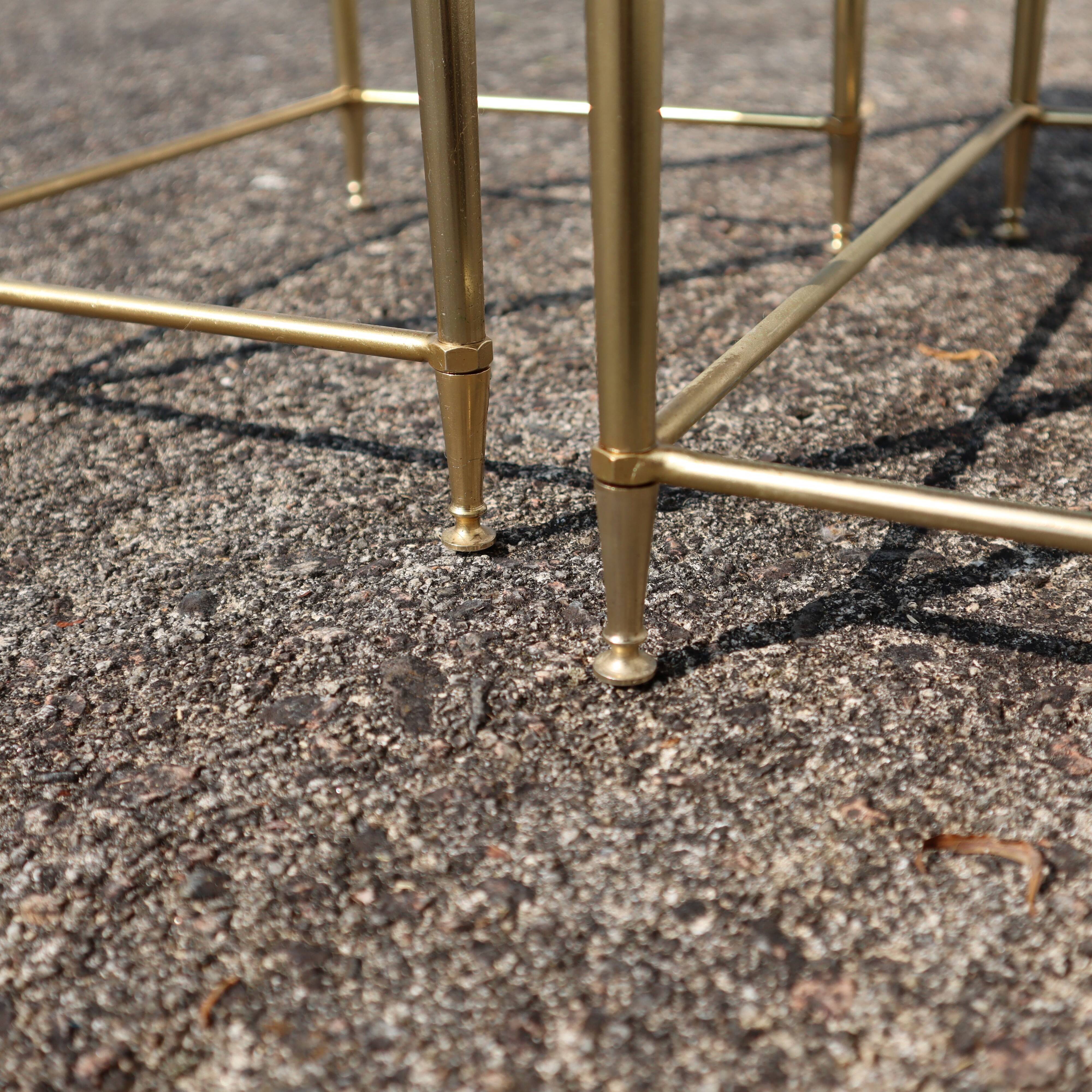 Mid-Century Glass and Brass Nesting Tables-Set of 3-Maison Jansen style  70s