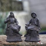 Pair of vintage fireplace andirons, anthropomorphic andirons, fireplace accessories