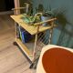 Rolling side table, serving cart, vintage rattan and wicker 60.
