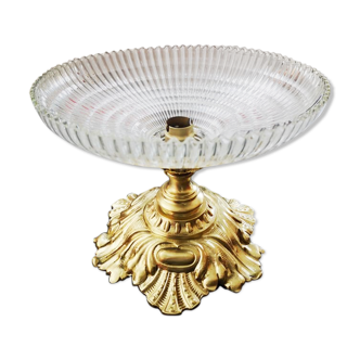 Old ceiling lamp suspension brass glass Art Deco holophanous glass striated 1940 Ø glass 23 cm