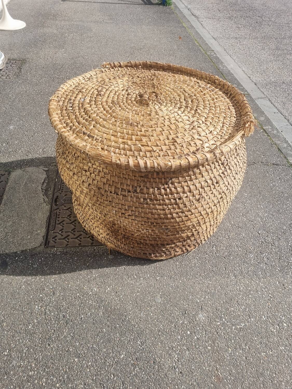 Vintage rattan grain basket