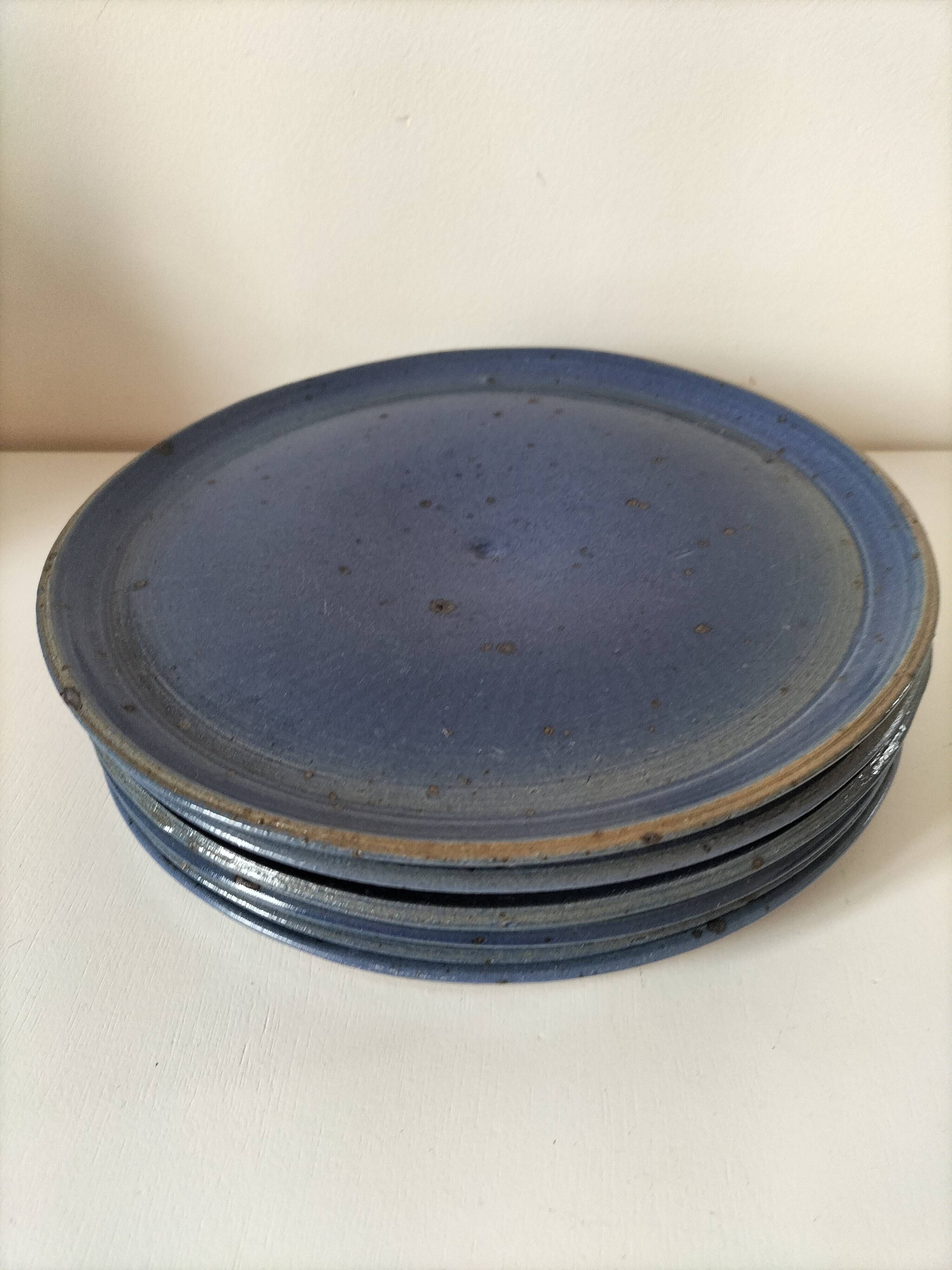6 speckled midnight blue stoneware dinner plates