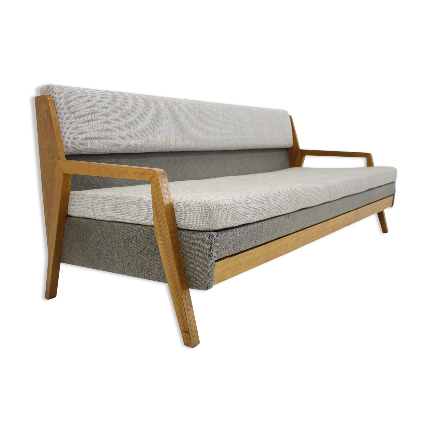1970s oak 3-seater sofa/bed, czechoslovakia