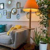 Lampadaire vintage Art déco en bois tourné