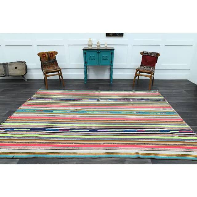 1970s Vintage Turkish Oushak Handmade Multi Color Area Rug 199x290