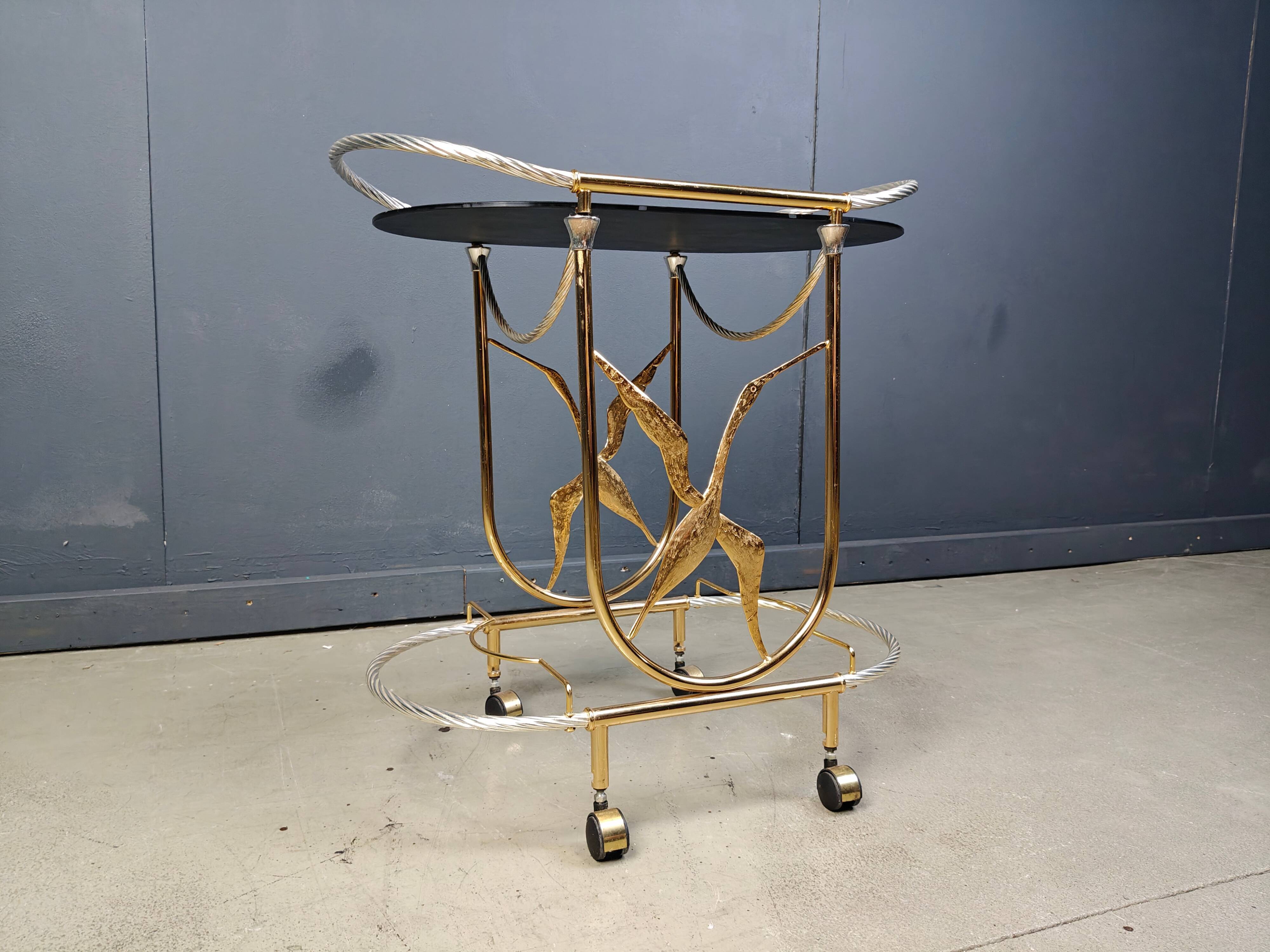 Vintage Italian brass bar cart, 1970s