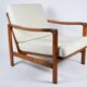 Scandinavian armchair in teak and cream fabric by Baczyk, 1960s, restored.