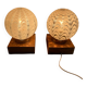 Pair of vintage 80s glass globe table lamps with wooden base