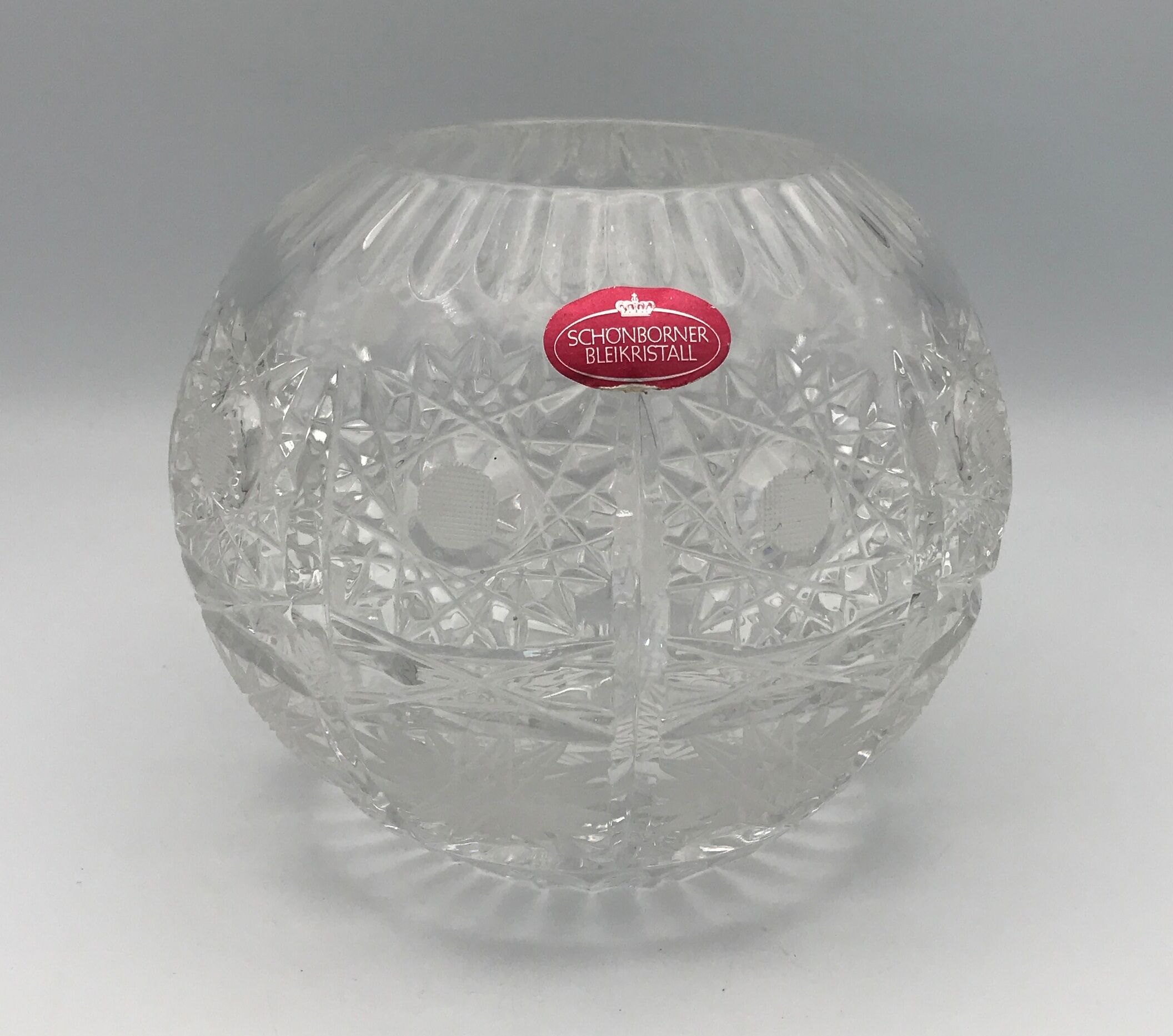 Vase crystal ball schonborner bleikristall germany floral motifs