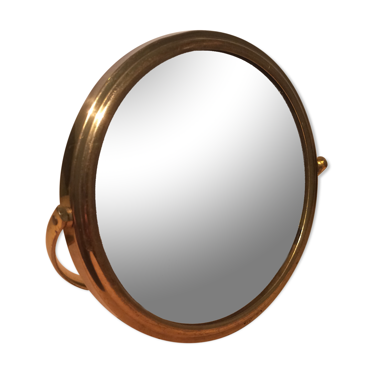 Vintage magnifiing gold round barber mirror