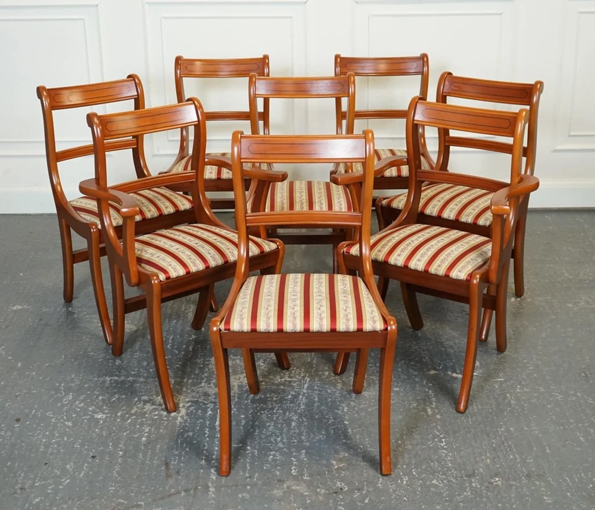 Vintage Yew Wood Dining Chairs, Set of 8