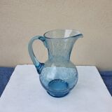 Pitcher or carafe in bubbled glass biot light blue