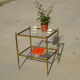 Table de salon en laiton et verre, double plateaux