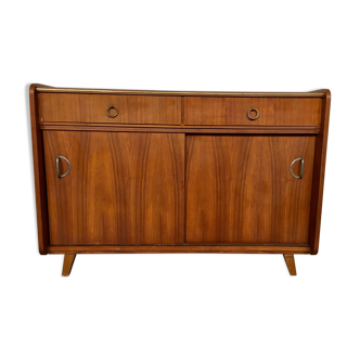 Enfilade porte coulissante bahut meuble tv hifi vintage - noyer - 50/60 - style scandinave