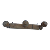 Wooden wall coat rack turned in imitation of bamboo, 3 hooks, 1900s