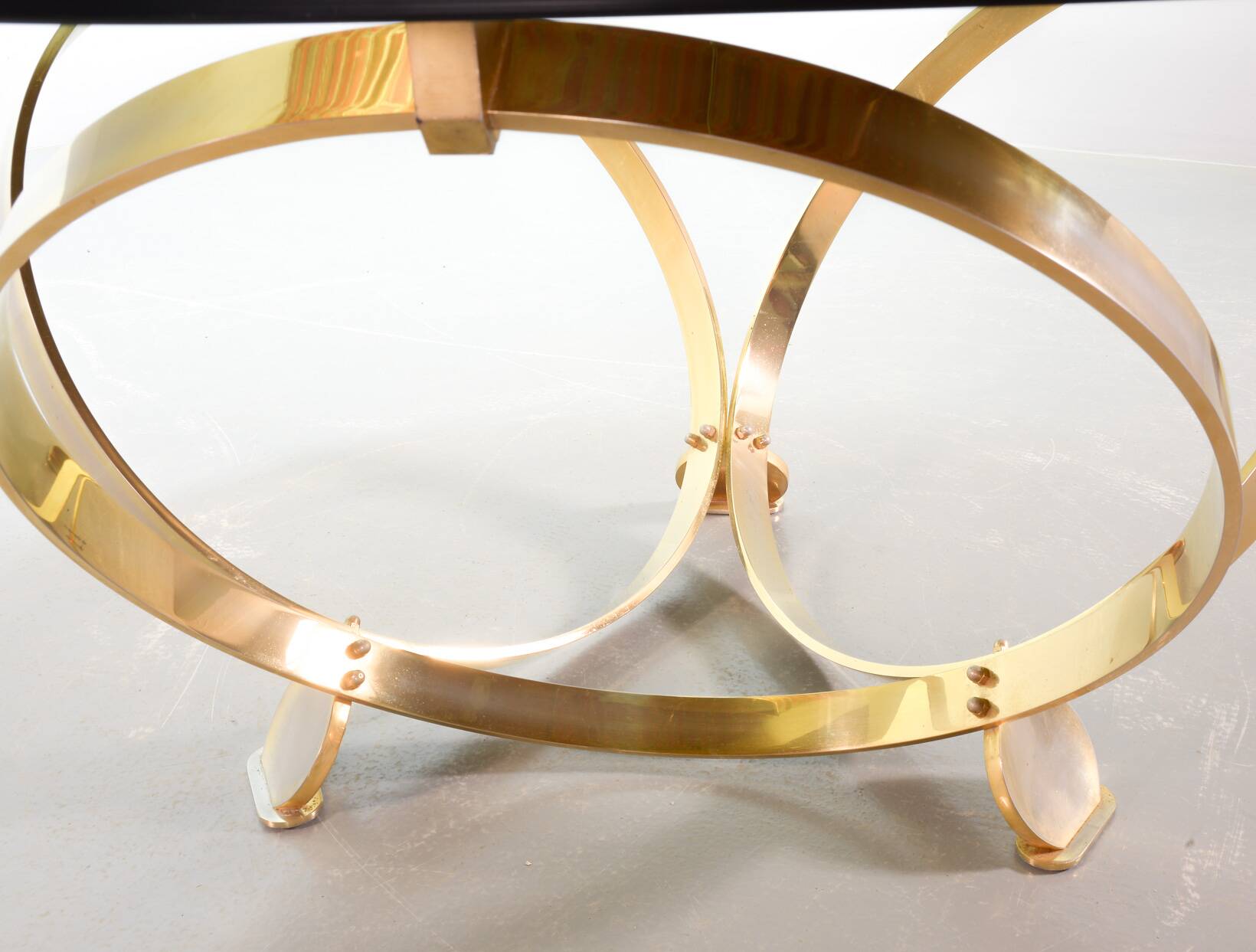 Knut Hesterberg Round Brass Coffee Table with Smoked Glass Top Germany, 70s