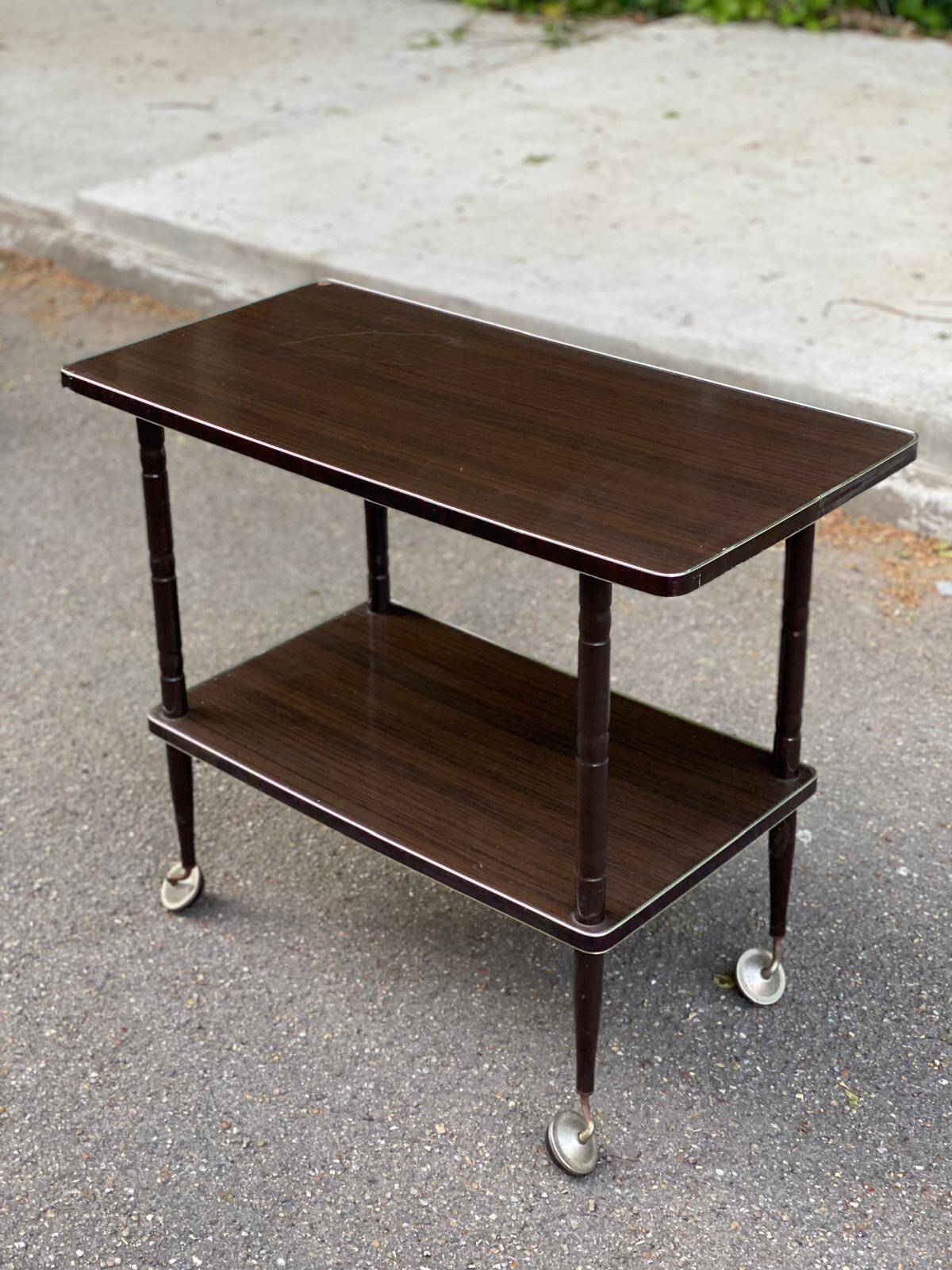 Double-tray rosewood serving trolley on casters 83cm