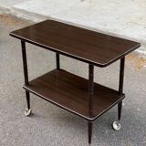 Double-tray rosewood serving trolley on casters 83cm