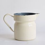 Vintage enameled sheet metal milk jug with lid f