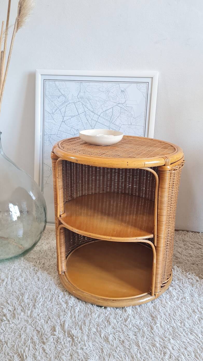 Pair of wicker bedside tables circa the 1970s.