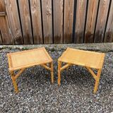 Pair of rattan bedside nesting tables, Mid-Century