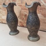 Pair of vintage painted black decor brass vase