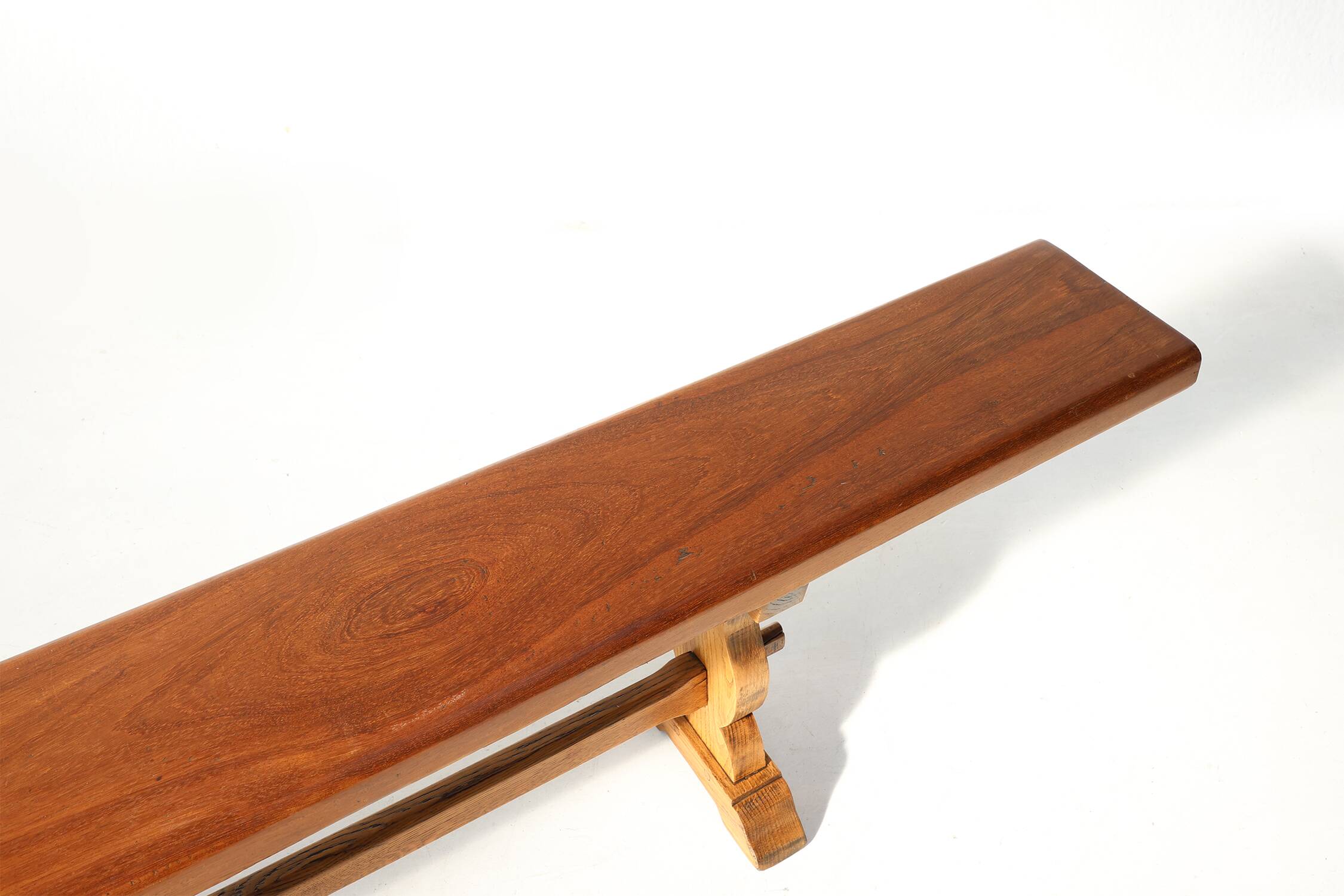 French Extra long solid elm wooden monastery bench, ca. 1850