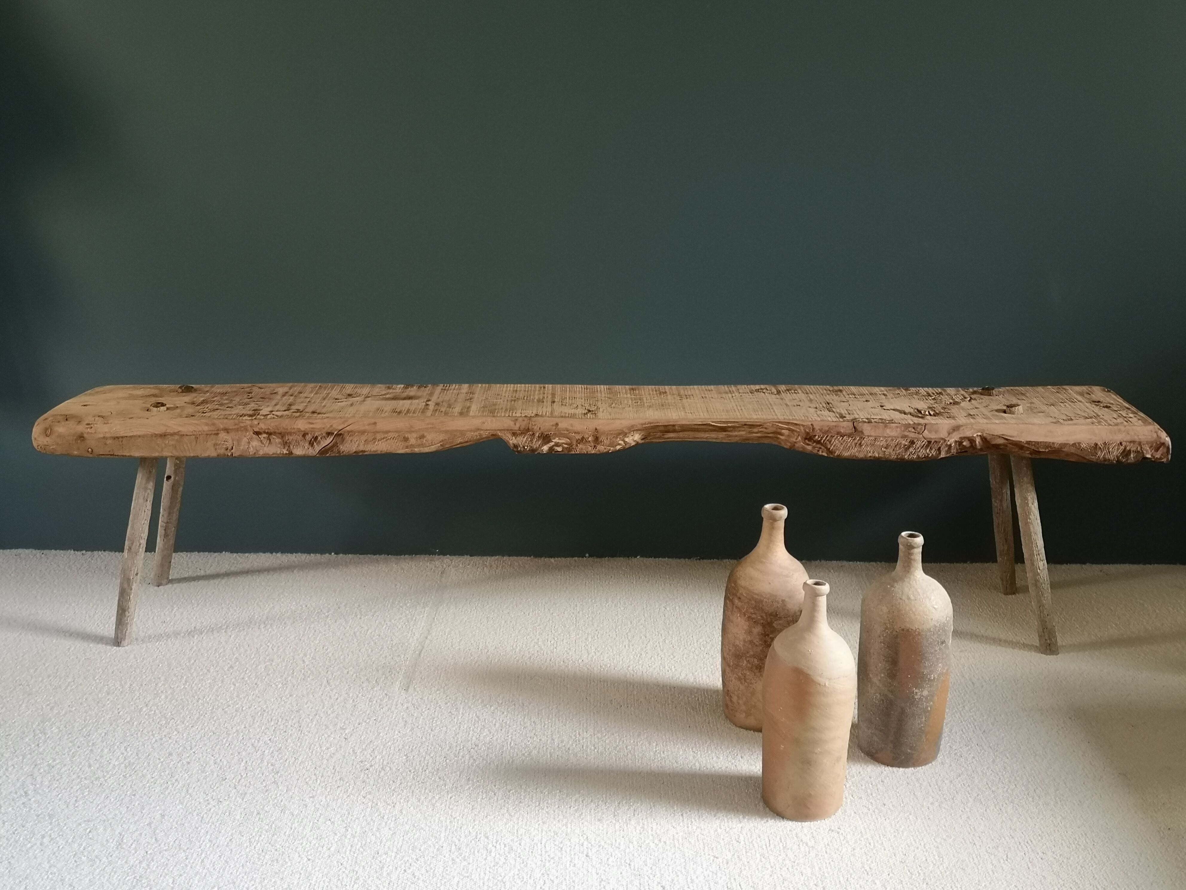 Raw wooden bench, solid elm, brutalist