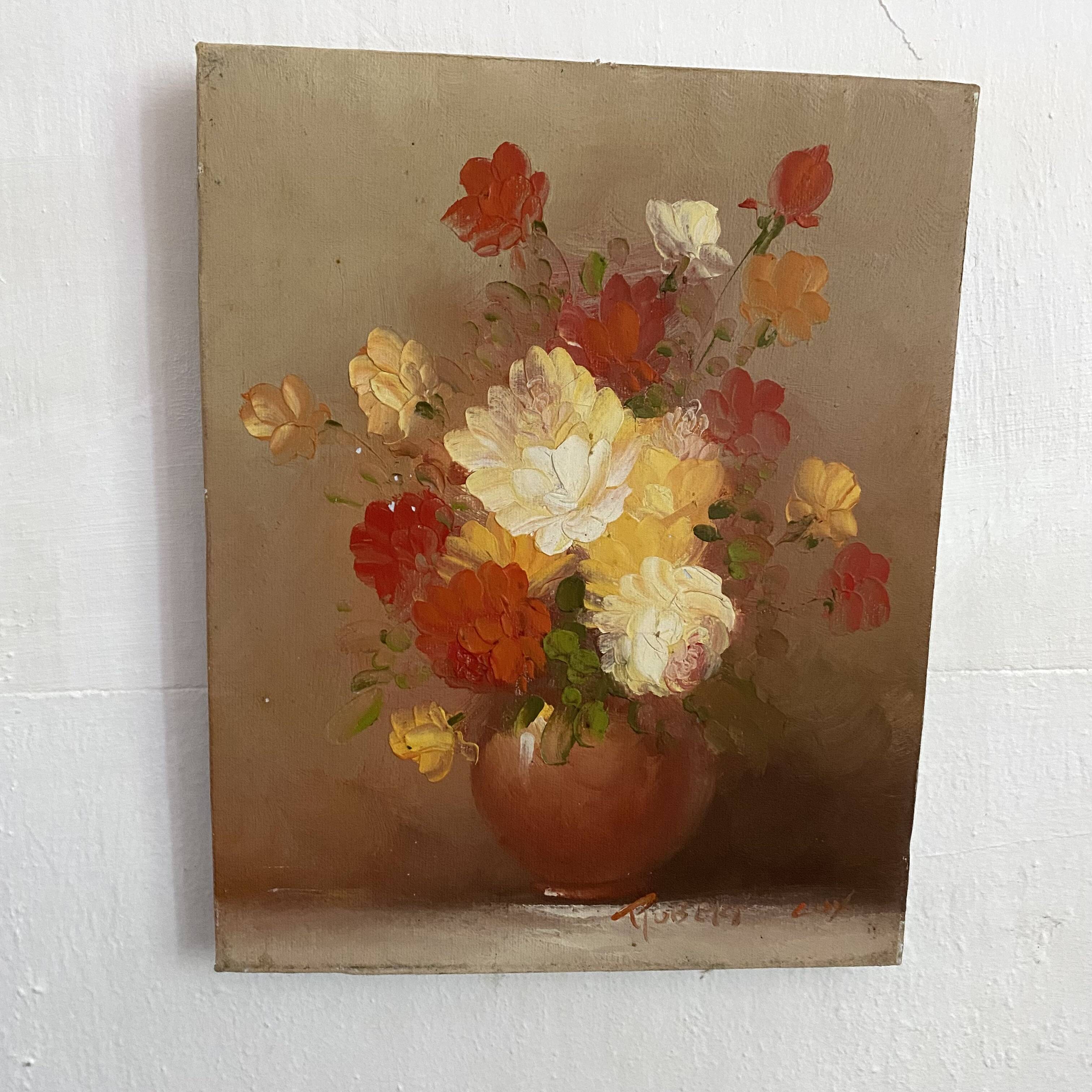 Bouquet painting signed Robert Cox 20X25 cm