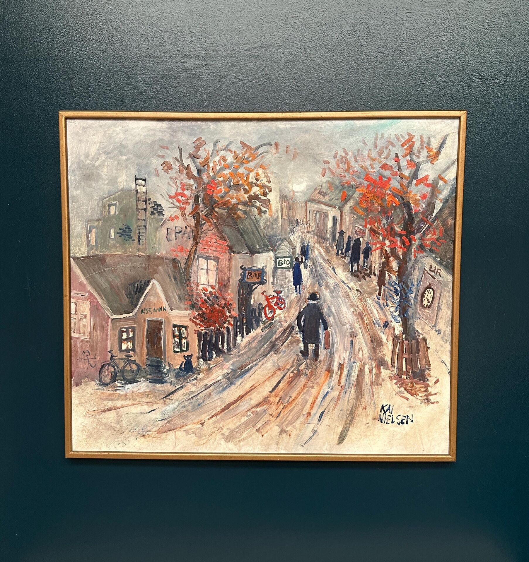 Original Swedish Oil On Panel – “Bygatan” By Kai Nielsen – Signed