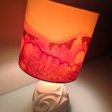 Ovoid lamp in carved stone and printed lampshade / vintage 60-70s