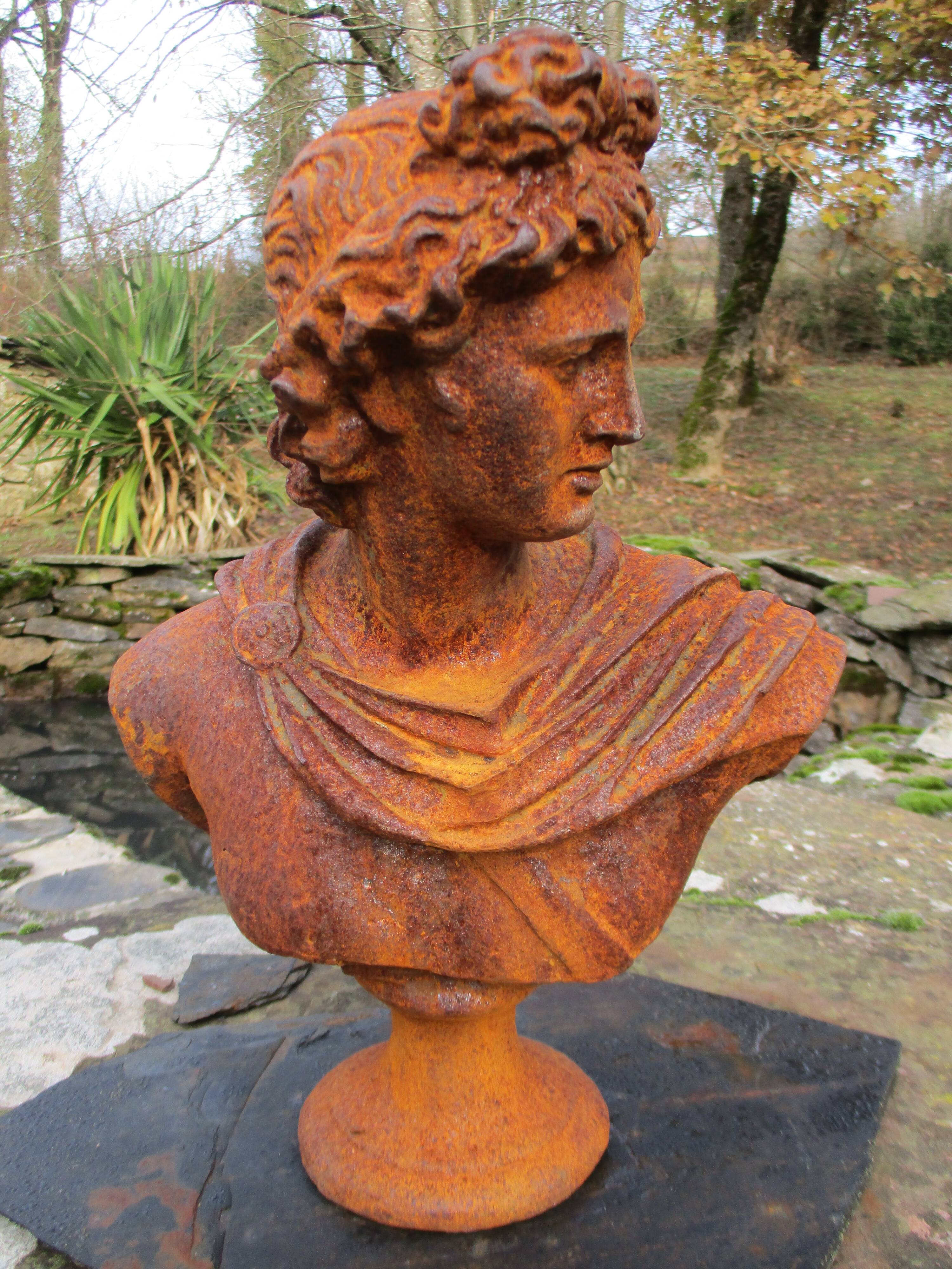 Cast iron bust of a 19th century roman woman