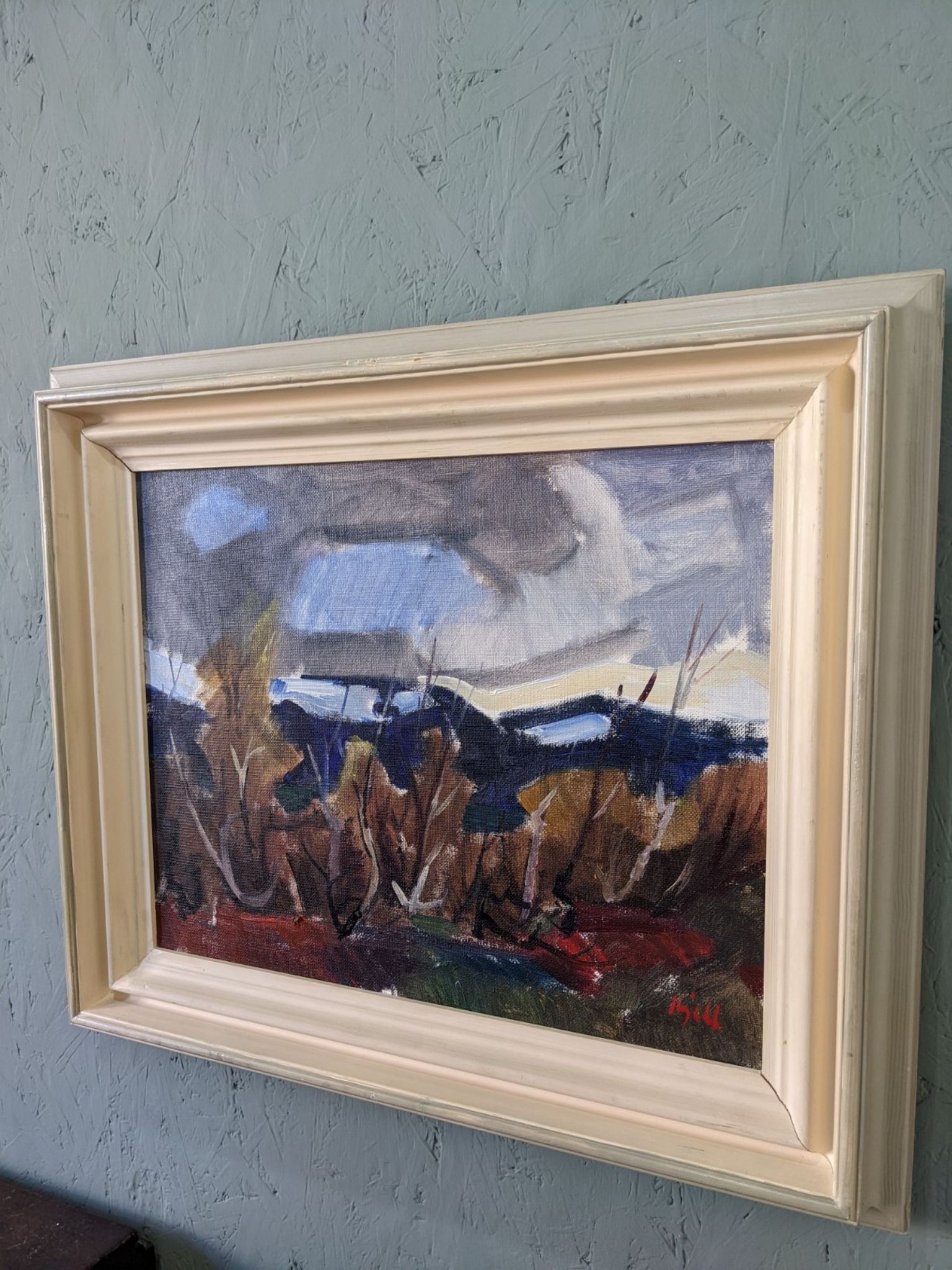 Mid-century modern swedish vintage landscape oil painting