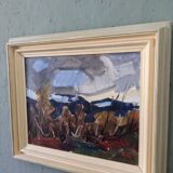 Mid-century modern swedish vintage landscape oil painting
