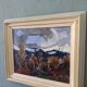 Peinture à l’huile encadrée Paysage vintage suédois du milieu du siècle