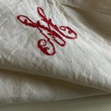 19th century embroidered linen thread tablecloth embroidered red