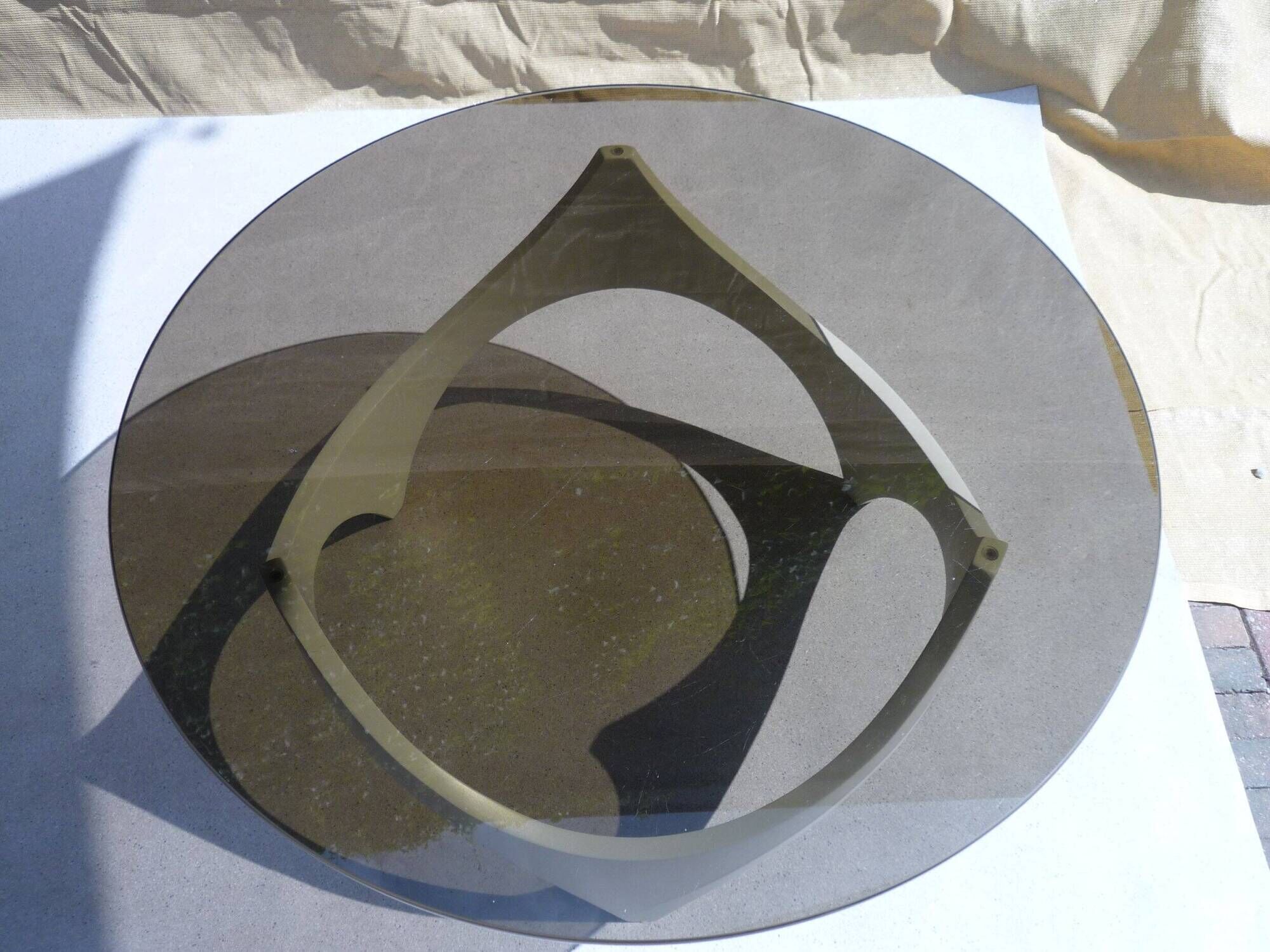 Coffee table space age wood and glass