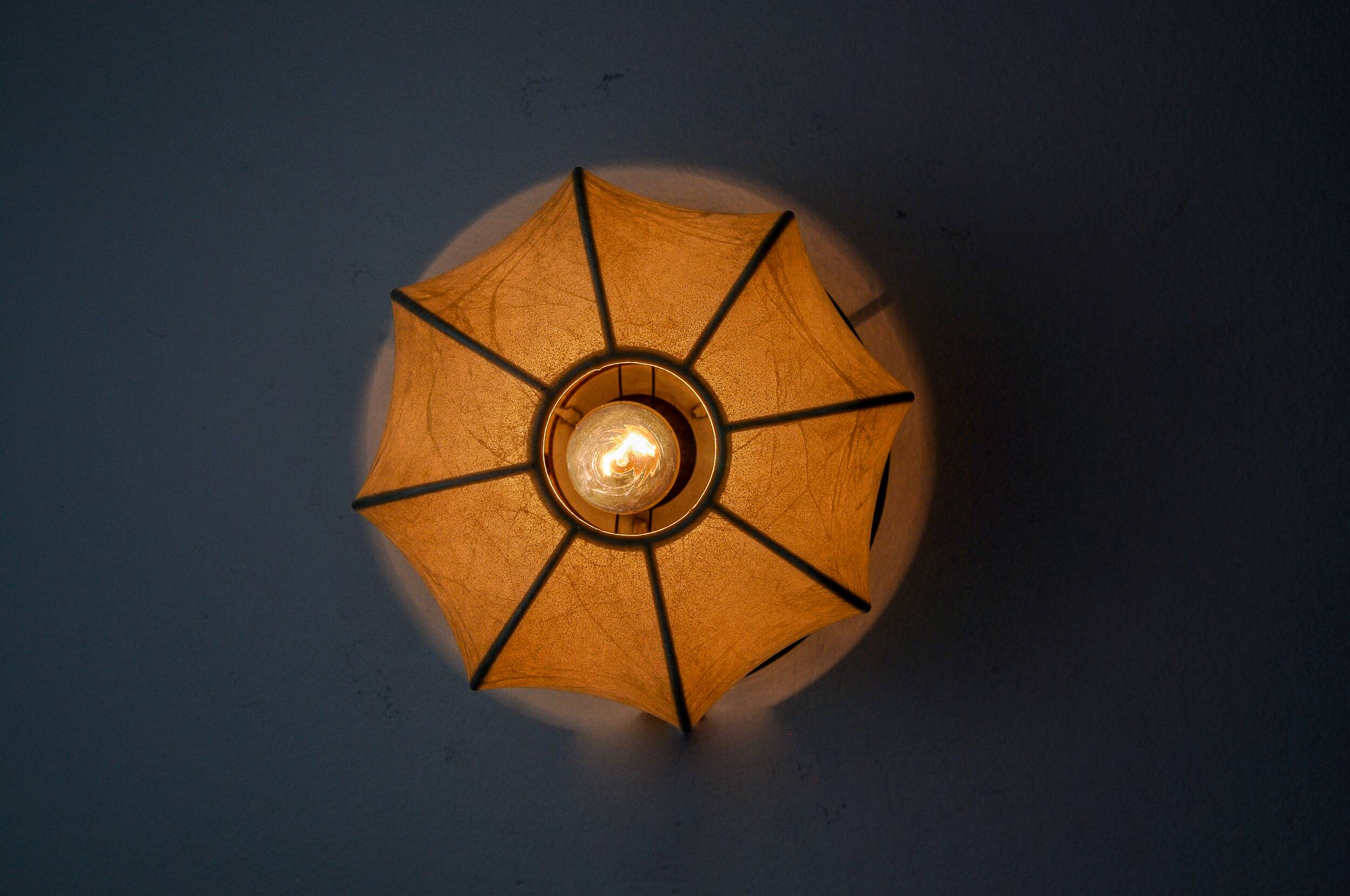 “Cocoon” wall lamp, resin and pine, Italy, 1970