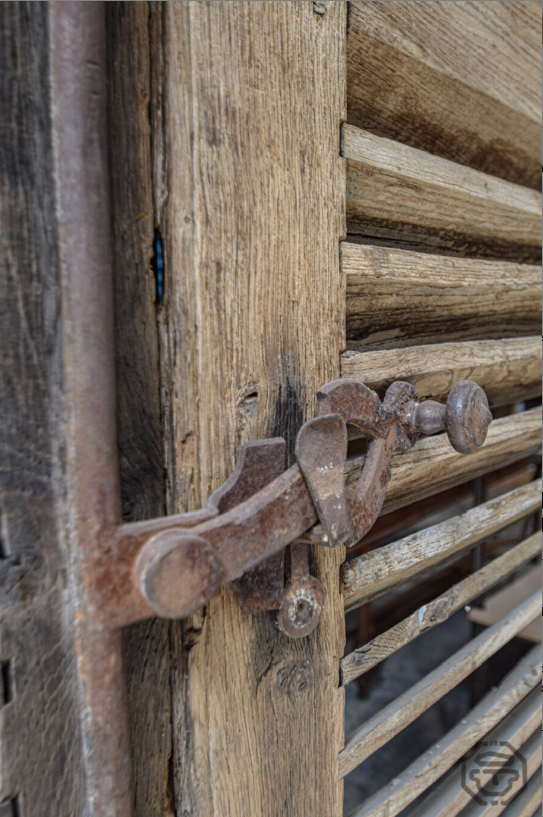 Old pair of wooden shutters, 19th century castle