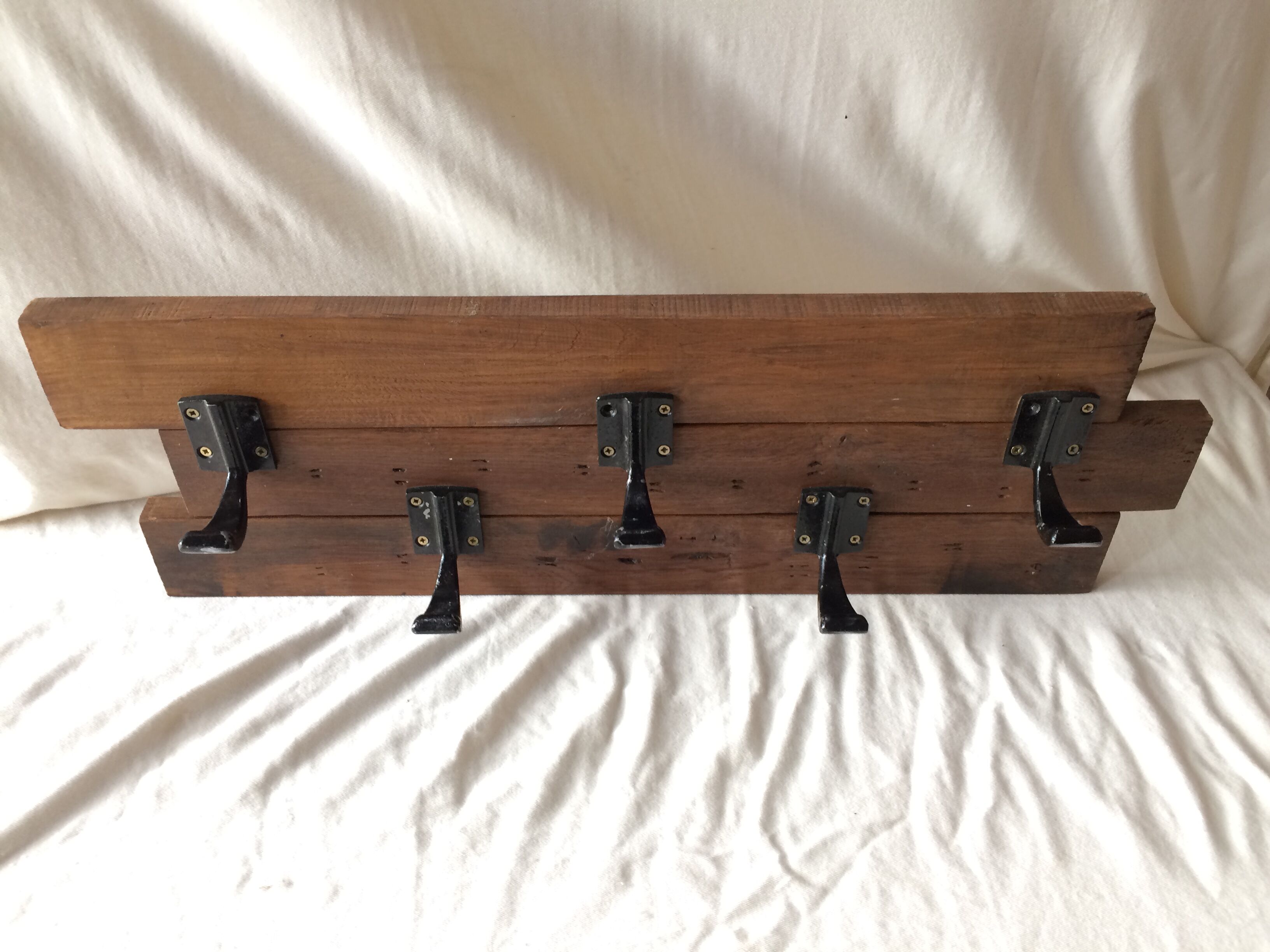 Wall Coat Door Old Oak Parquet - 5 Vintage Black Metal Patères