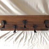 Wall Coat Door Old Oak Parquet - 5 Vintage Black Metal Patères