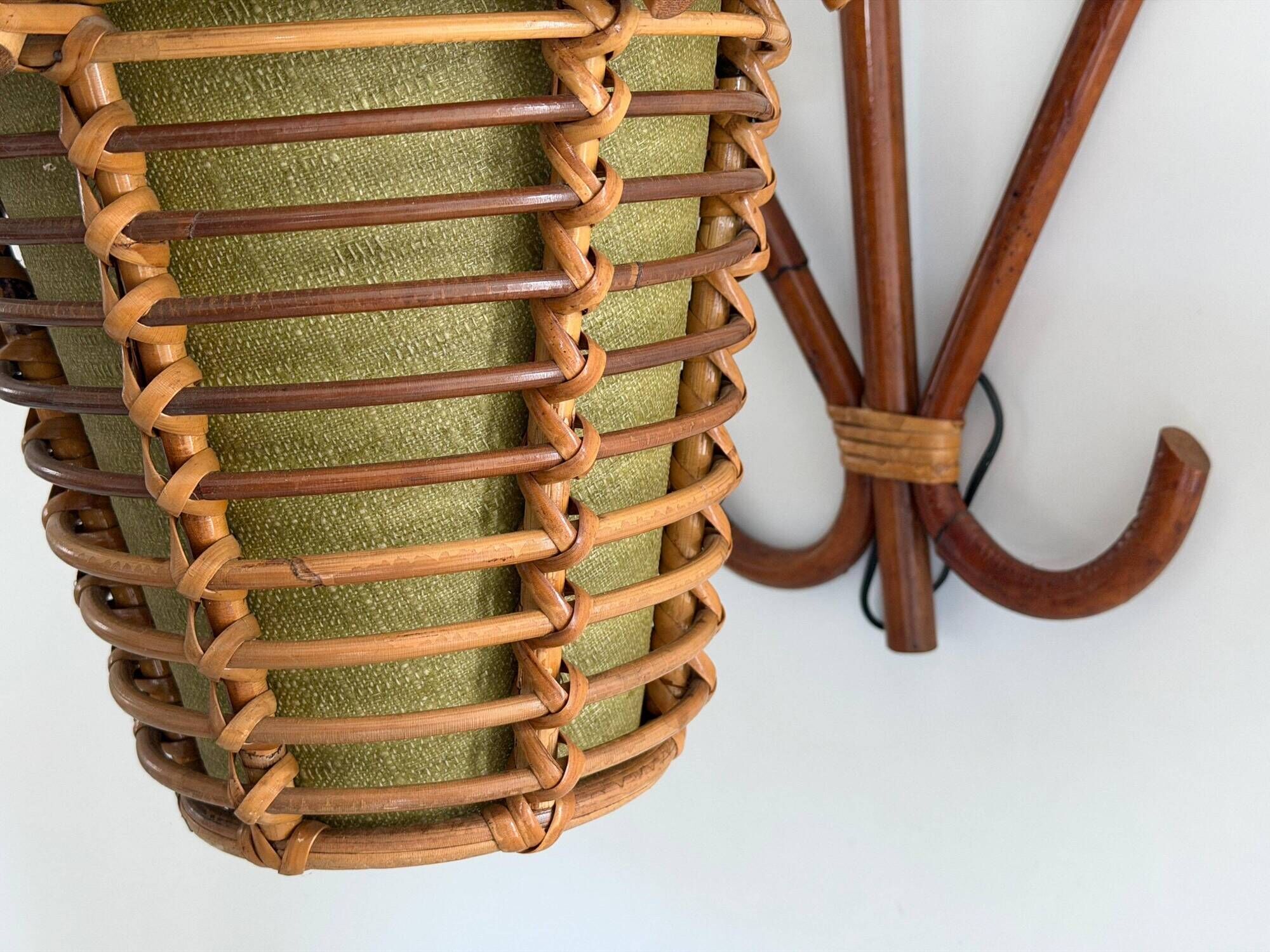 Unique wall lamp in bamboo and fabric, Lantern Design/One, Italy, 1960s
