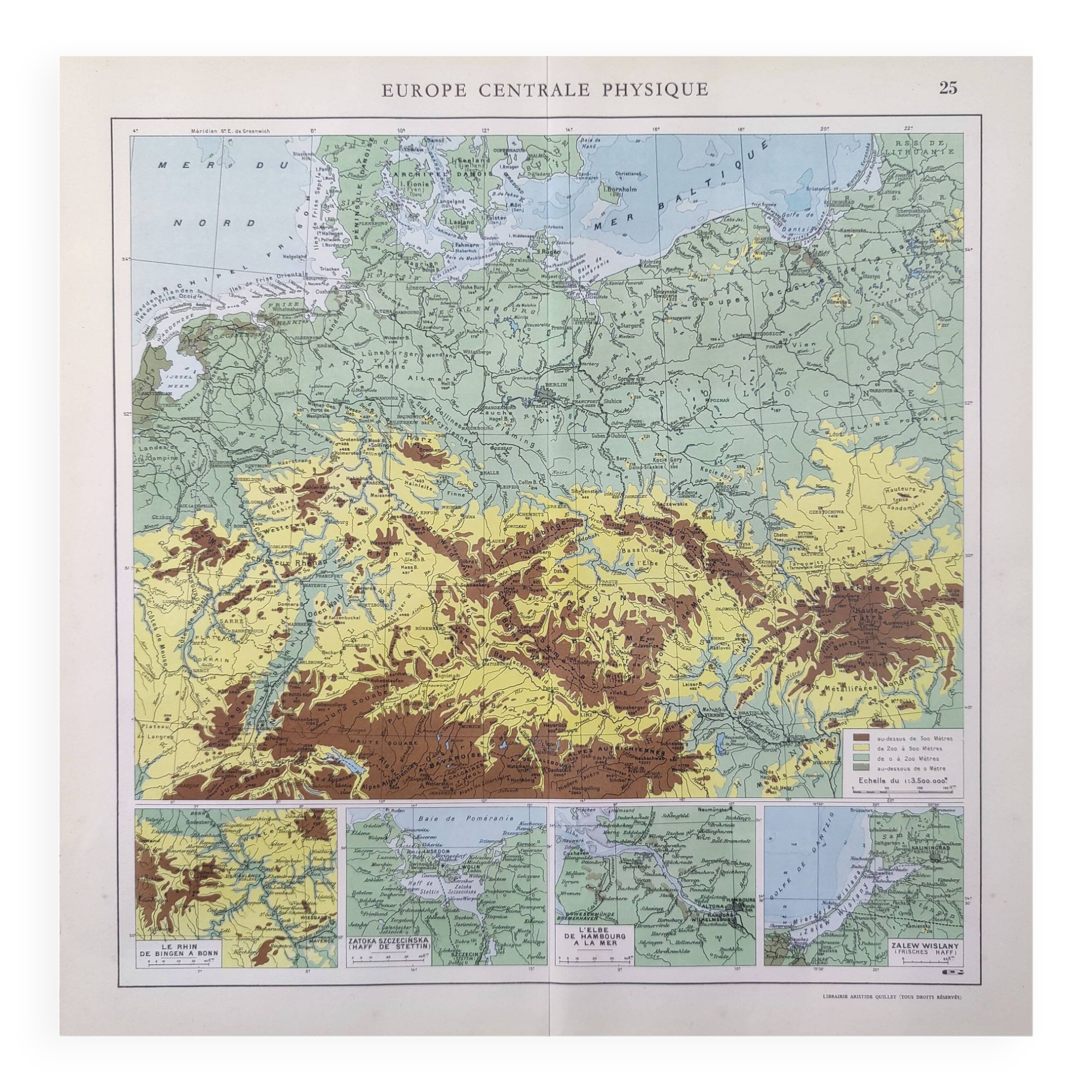 Old map of Northern Europe, Germany, Poland, Denmark, 43x43cm, from 1950