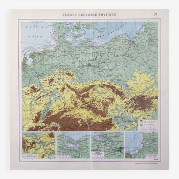 Carte ancienne Europe du Nord Allemagne Pologne Danemark  43x43cm de 1950