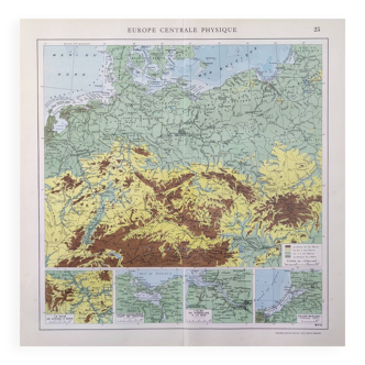 Carte ancienne Europe du Nord Allemagne Pologne Danemark  43x43cm de 1950