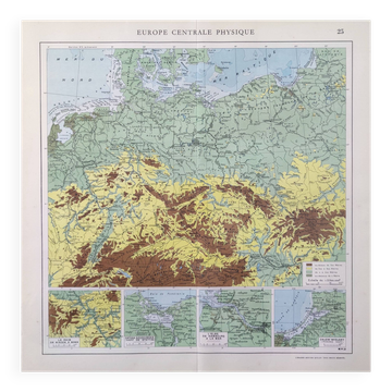 Carte ancienne Europe du Nord Allemagne Pologne Danemark  43x43cm de 1950