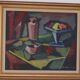 Original mid-century Swedish oil on canvas – “Kubisk Still Life” by Bror Göransson – vintage & framed – 75 × 64 cm (29.5" × 25.2")