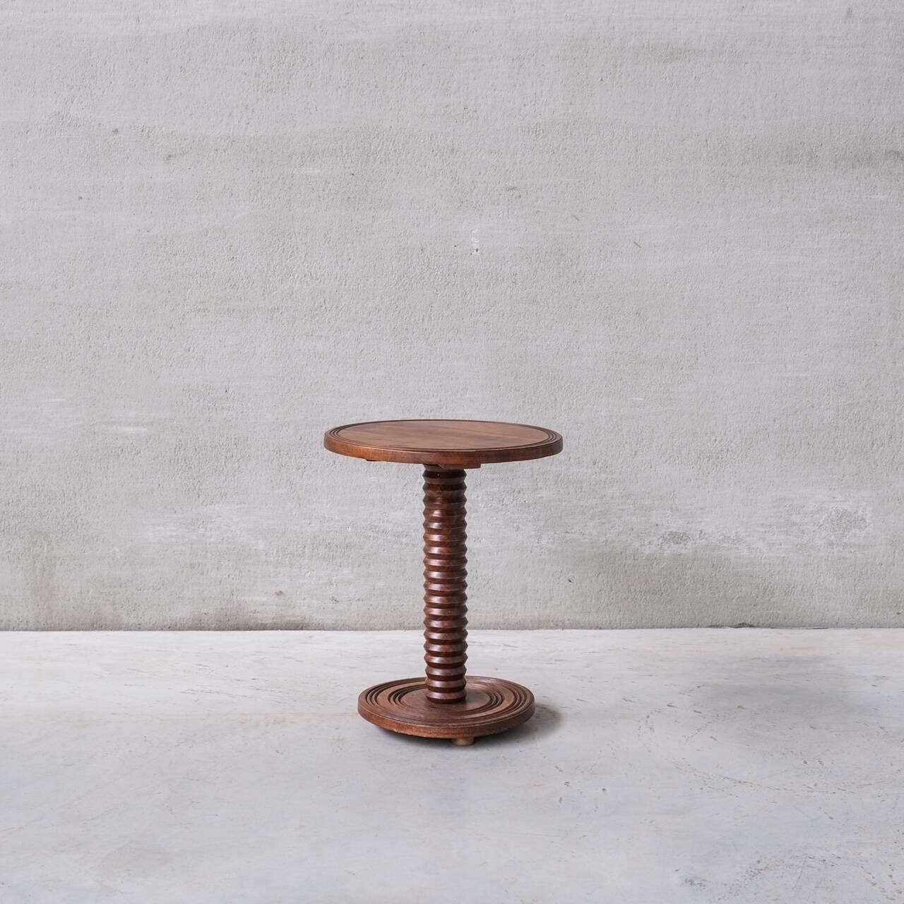 Turned Oak Mid-Century French Pedestal or Side Table