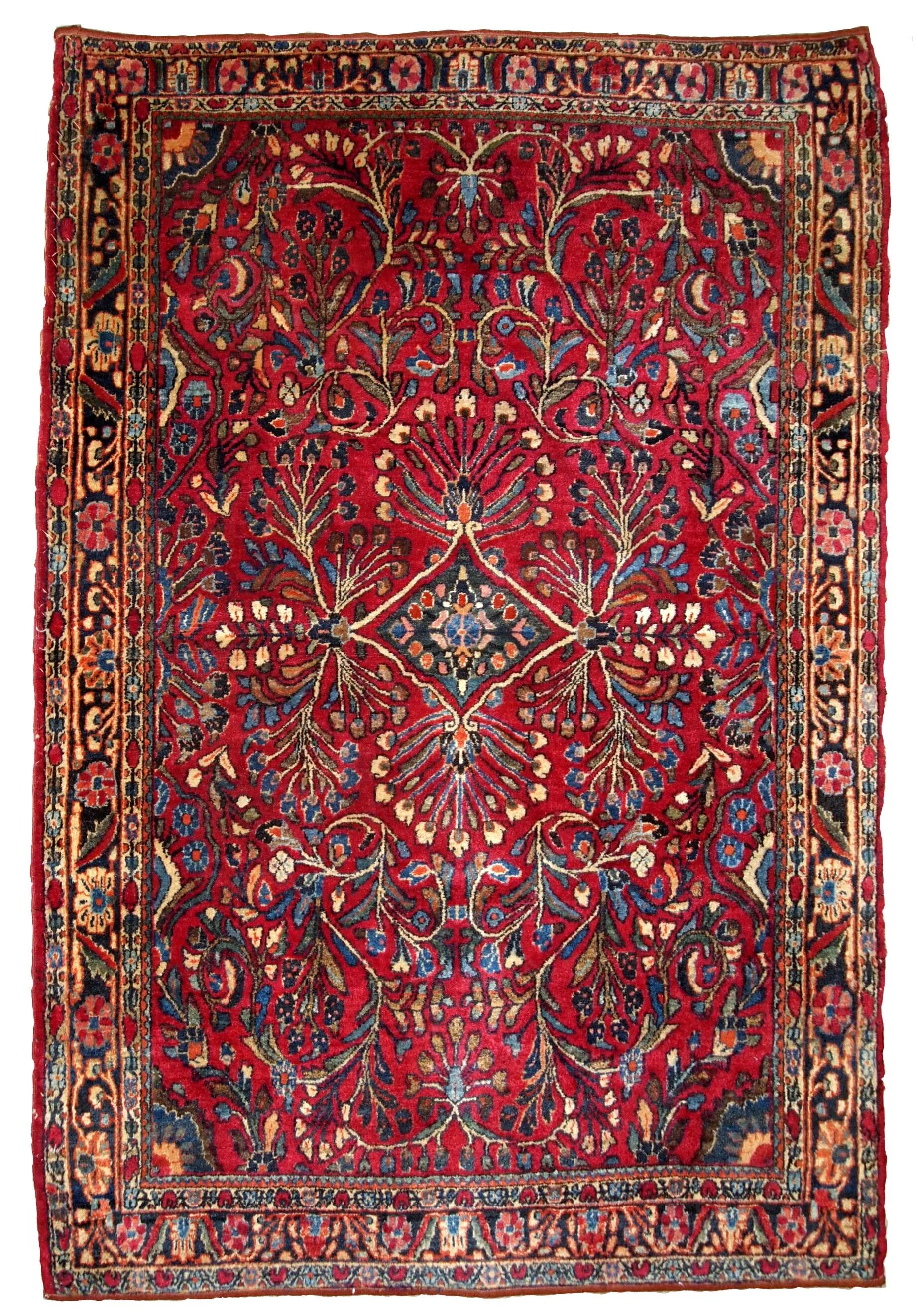 Handmade antique Persian Sarouk rug 3.6' x 5.3' (109cm x 161cm) 1920s