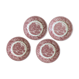 4 red vintage dessert plates